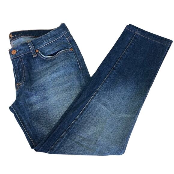 7 For All Mankind Roxanne Mid Rise Slim Leg Ankle Jean Dark Rinse Blue Size 30 - Picture 7 of 7